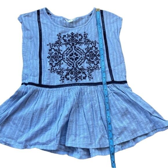 Caslon Top Sleeveless Blue Cotton Cross Stitch Keyhole Peep Holes Size XS Petite - Picture 8 of 9